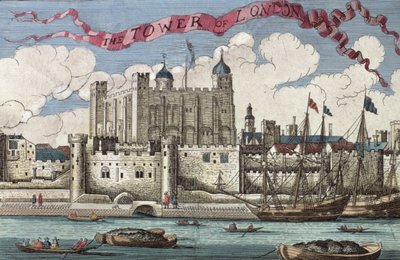 Tower of London gezien vanaf de rivier de Theems, uit 